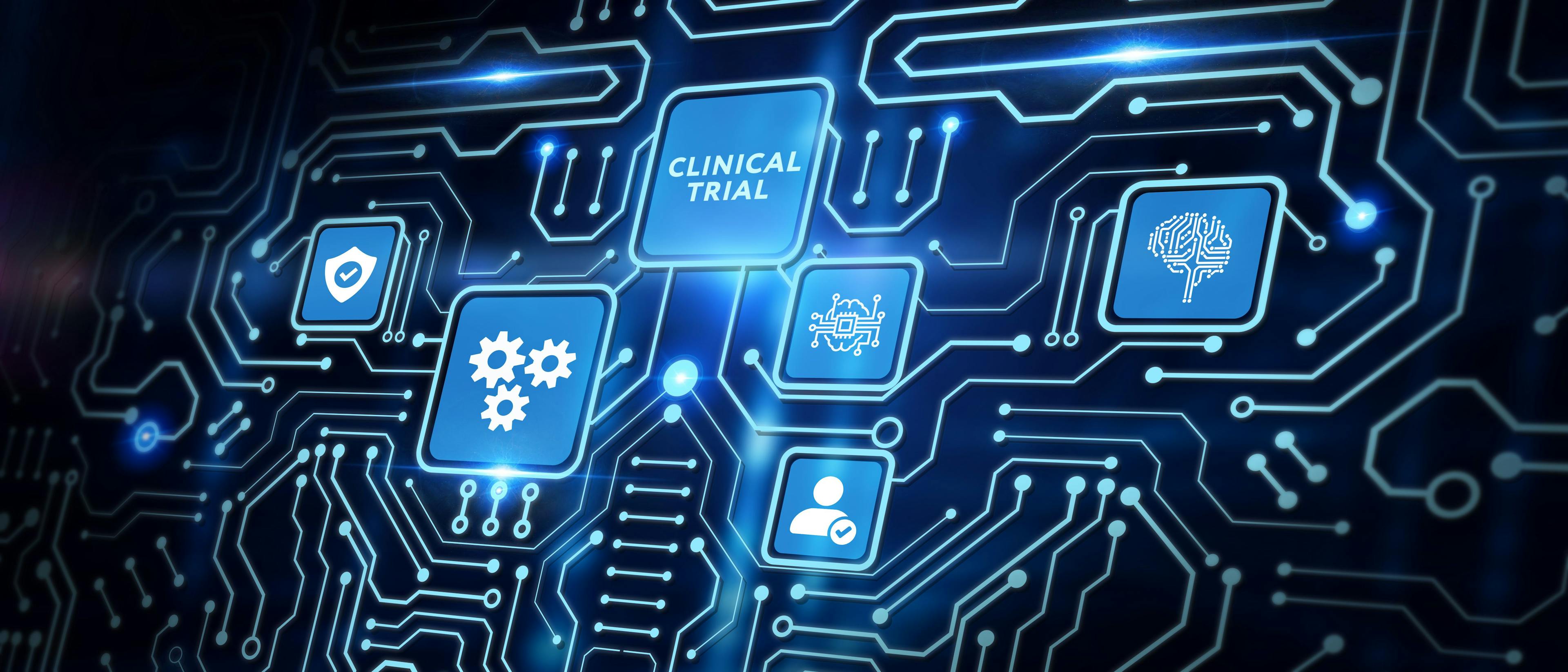 Image credit: putilov_denis | stock.adobe.com. Business, Technology, Internet and network concept. Virtual display: Clinical trial