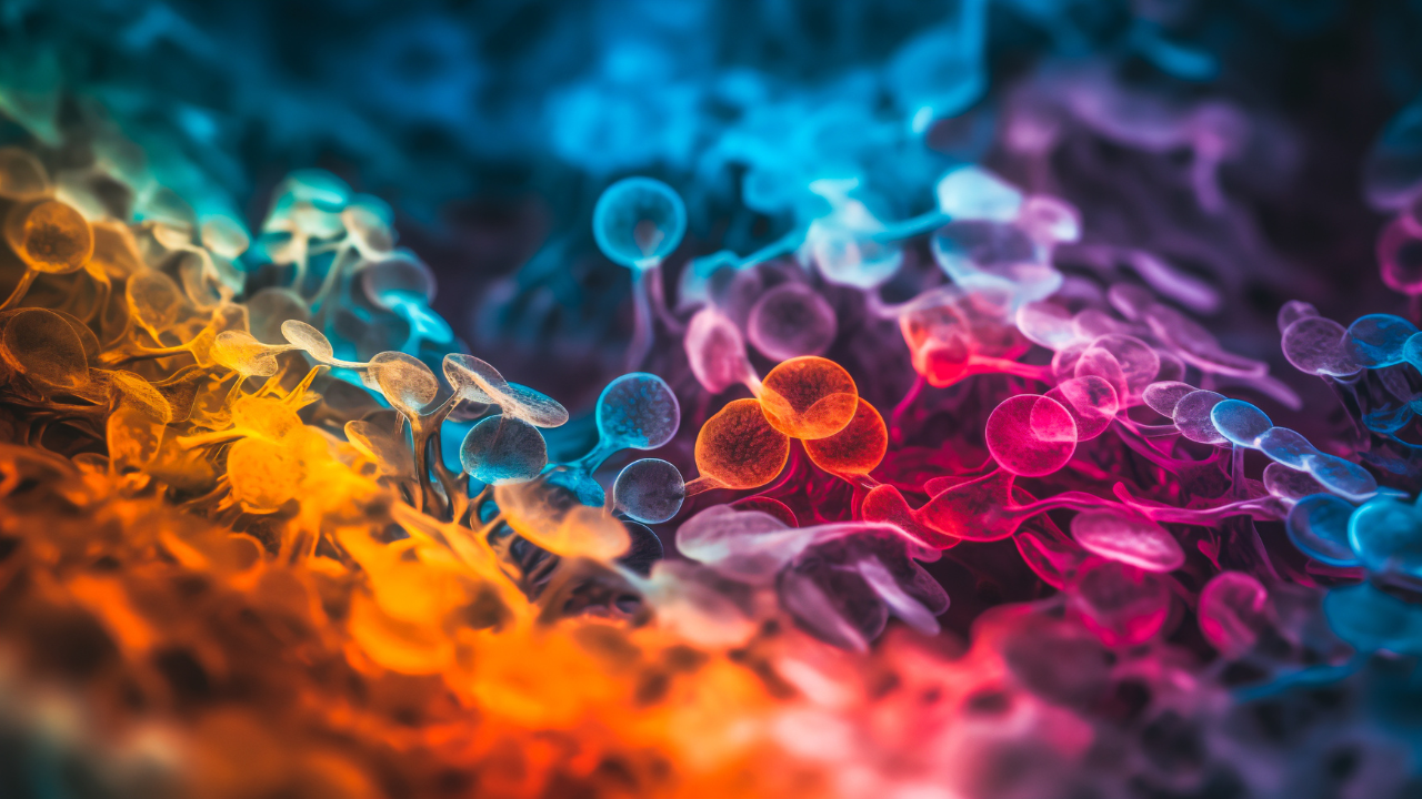 cancer cells stained in vibrant, contrasting colors Generative AI. Image Credit: Adobe Stock Images/catalin